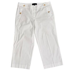 Talbots Size 4P White Stretch Chino Cropped Straight Leg Gold Detail Buttons